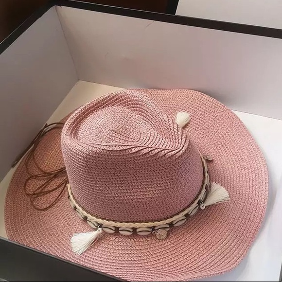 Summer Boho Shell Panama Sun Hat In Rose - Picture 4 of 6